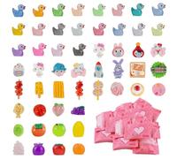 AYNKH 50 sacchetti misti per ciechi + mini anatra, sacchetti ciechi per cibo e gioco, piccoli frutti luminosi, cartoni animati piatti, decorazioni paesaggistiche in miniatura, mini animali in resina