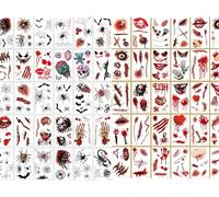 AYNKH 60PCS Halloween Face Tattoos,Waterproof Temporary Tattoos Stickers with 3D Realistic Spiders & Bloody Scar Motifs, Bat Designs for Halloween Costume Makeup