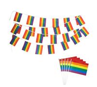 AYNKH Bandiera dell'orgoglio 25 pezzi 14 × 21 cm, decorazioni per orgoglio del progresso, bandierine arcobaleno da 8 m, con 5 bandiere LGBT, decorazioni per gay lesbiche, per il giorno dell'orgoglio