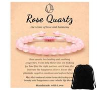 AYNKH Braccialetto con citrino con borsa, pietra naturale da 8 mm, quarzo rosa, aumenta la felicità dell'amore, braccialetto elastico regolabile per ansia, gioielli regalo per ragazze e donne