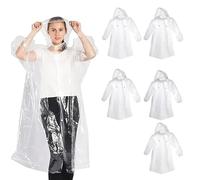 AYNKH Confezione da 5 poncho antipioggia con cappuccio con coulisse e maniche elastiche, unisex, trasparenti, impermeabili di emergenza, per adulti e adolescenti, adatti per festival, campeggio,