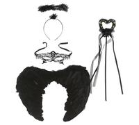 AYNKH Costume da angelo nero caduto ali d'angelo e alone di Halloween, bacchetta da fata, maschera in pizzo per gli occhi, costume da angelo nero e demone per adulti bambini Halloween festa di