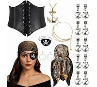 AYNKH Costumi da pirata da donna, accessori da pirata da donna, cerchietti per capelli, parrucca, gioielli, cinture, catene, Halloween, martedì grasso, giochi di ruolo, capitano, travestimento