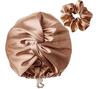 AYNKH Cuffia per capelli regolabile in seta, per dormire e fascia, a doppio strato, in seta, per trecce ricci naturali, dritte, unisex, 2 pezzi (champagne)