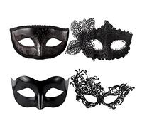 AYNKH Maschere in maschera 4PCS nero veneziano partito occhio maschera sexy pizzo plastica classico Zorro stile maschera per le coppie di donne e uomini
