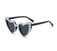 AYNKH Occhiali da sole a forma di cuore con perle per donne e ragazze, occhiali da sole vintage Fashoin a forma di occhio di gatto, accessori per feste nuziali, matrimoni, festival estivi (nero)