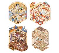 AYNKH Set di 4 adesivi 3D con paesaggio Capybara World Series, simpatici adesivi divertenti con scena dei cartoni animati, museo, hotel, casa sull'albero, ristorante, sollievo dallo stress passano il