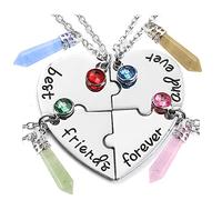 AYNKH Set di 4 collane dell'amicizia incise con puzzle, con scritta "Best Friends Forever and Ever", con ciondolo a forma di cuore e cristalli, idea regalo per Natale e compleanno, Cristallo