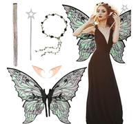 AYNKH Set di costume da principessa angelo con ali da fata, 4 pezzi, ali, bacchetta, fiore, fascia per orecchie, accessori per costume da angelo, per donne e ragazze, per feste di Halloween, carnevale