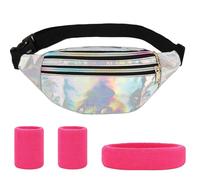 AYNKH Set di marsupi lucidi con accessori vintage rosa rosso, fascia in vita, streetwear alla moda, abito da festa e carnevale, per uomo e donna, Argento