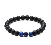 Ayoiow 19cm Bracciale Pietra Occhio di Tigre 8mm Nero Blu Bracciali Uomo