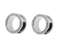 Ayoiow 2 Pezzo Dilatatori Lobo Tunnel Acciaio, Tunnel Plug Dilatatori 16mm con Zirconia Cubica Dilatatore Tunnel Argento