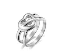 Ayoiow Anelli da Donna in Acciaio Anello Vintage Argento Anello A Fasce Incrociate A Doppia Fascia con Cuore Intrecciato Anelli Matrimonio