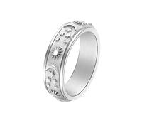 Ayoiow Anelli Uomo Acciaio 6MM Argento Anello Fedina Filatoio Sun Moon Star