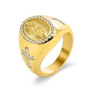 Ayoiow Anello Donna Acciaio Inox, Croce Della Vergine Maria con Zirconi, Taglia 12-30