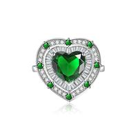 Ayoiow Anello Placcato Oro Verde Anello Cuore Forma Verde Zirconia Cubica Fede Nuziale Aerre