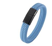 Ayoiow Bracciale A Manetta Acciaio Uomo Pelle Bracciale Intrecciato Blu Cielo con Fibbia Nera Bracciale per Uomo Acciaio