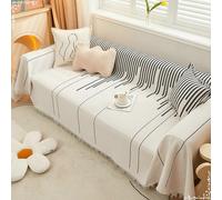 Ayoiow Copridivano Letto Telo Copriseduta Divano Bianco Nero Copridivano 3Posti Lino Cotone Motivo Waffle con Strisce Fodera Divano Manstad