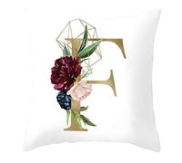 Ayoiow Federa Cuscini Divano,Federe Decorative Rettangolari 40X40CM Lettera F con Rosa Fiore Foglia