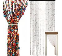 Ayolofei Tenda con perline in bambù, 27 fili, tenda con perline Boho, tenda in legno di bambù appesa, stile retrò, realizzata a mano per porte come decorazione e protezione contro gli insetti