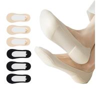 AYPOW 6 Paia Calzini Fantasmini Ultra Fodera Bassa Donna con Cuscinetti in Spugna per Tacchi Alti, Assorbire il Sudore Fondo in Cotone Traspiranti Calzini Invisibili con Gel Antiscivolo, Calze Barca