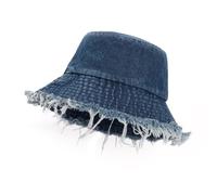 AYPOW Moda Cappello da Sole Cappelli a Secchiello con Bordo Sfilacciato per Donna, Morbido Cotone Denim Lavato Estivo Cappellino da Pesca, Leggero Pieghevole Protezione UV Bucket Hat Spiaggia Outdoor