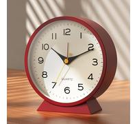 AYRELY® Sveglia analogica da 11,4 cm, piccola, in stile retrò, funzionamento a batteria, orologio da tavolo in metallo scorrevole con luce per decorare soggiorno, camera da letto, comodino, mensola