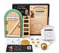 AYRIE® Kit completo, porta magica, cassetta postale e moneta | Oggetto audio, certificato, scale, impronte e busta, porta in legno apribile, regalo magico per il primo dente