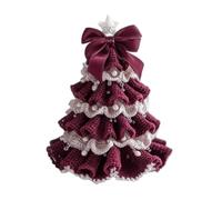 Ayrohk DIY Crochet Christmas Tree Kit - Handmade Holiday Decoration Set, Christmas Party Crochet Decorations, Tree Bow Pearl Embellishment, Starter Kit (Rose Red)