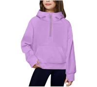 AYSDSKI Felpa con cappuccio da bambina con cappuccio, tinta unita, con foro per il pollice, per bambini, in cotone, con tasche, a maniche lunghe, mezza chiusura lampo, felpa con cappuccio, Autumn