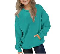 AYSDSKI Felpa in tinta unita, per adolescenti, ragazze, a maniche lunghe, girocollo, per bambini, elegante, a maniche lunghe, con tasche, casual, alla moda, per l'inverno, per 2-12 anni, Verde menta