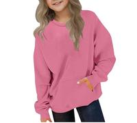 AYSDSKI Felpa in tinta unita, per adolescenti, ragazze, a maniche lunghe, girocollo, per bambini, elegante, a maniche lunghe, con tasche, casual, alla moda, per l'inverno, per 2-12 anni, Colore: rosa