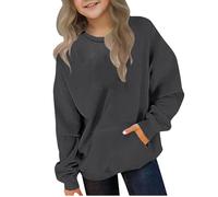 AYSDSKI Felpa in tinta unita, per adolescenti, ragazze, a maniche lunghe, girocollo, per bambini, elegante, a maniche lunghe, con tasche, casual, alla moda, per l'inverno, per 2-12 anni, grigio scuro