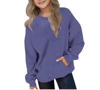 AYSDSKI Felpa in tinta unita, per adolescenti, ragazze, a maniche lunghe, girocollo, per bambini, elegante, a maniche lunghe, con tasche, casual, alla moda, per l'inverno, per 2-12 anni, Blu, 3 anni