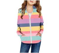 AYSDSKI Giacca con cappuccio da ragazza con stampa arcobaleno cappotto con cappuccio per bambini Autumn Giacca invernale Full Zip College Cappotto con tasche Giacca mezza stagione 2-14 anni, giallo