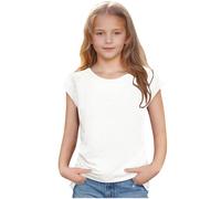 AYSDSKI Maglietta a maniche corte da ragazza, in tinta unita, in cotone, con scollo rotondo, per bambini, comoda, estiva, casual, da 1 a 10 anni, bianco, 120 cm