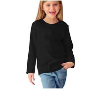 AYSDSKI Maglietta a maniche lunghe da ragazza, con scollo rotondo, elegante, a maniche lunghe, casual, per l'inverno, per ragazzi, Nero , 170