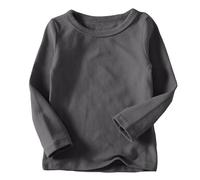 AYSDSKI Maglietta a maniche lunghe da ragazza, tinta unita, con scollo rotondo, elegante, a maniche lunghe, in cotone, per l'inverno, grigio scuro, 140