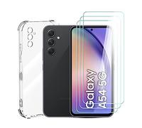 AYSOW Custodia Trasparente per Samsung Galaxy A54 5G con 3 Pezzi di Protezione Dello Schermo, Custodia Protettiva in TPU 1.5 mm, Pellicola Protettiva di Durezza 9H, Antiurto per Antigraffio