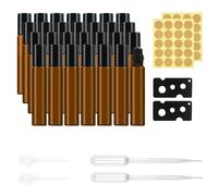 AYSYR 28 pezzi Roll on bottiglia vuota da 10 ml, con 40 adesivi per etichette, 2 pipette, 2 contagocce pastorizzate, 2 aperture, oli essenziali, bottiglie marroni, rotolo on bottiglia vuota per