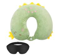 AYSYR Cuscino da viaggio, verde, cuscino cervicale per bambini con maschera per gli occhi, motivo animale, cuscino da viaggio, cuscino da viaggio, motivo dinosauro, per adulti, per auto, aereo, 30 x