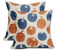 Aytipun Set di 2 federe per cuscini autunnali con zucca blu e arancione, 45 x 45 cm, stampa autunnale, stampa del raccolto autunnale, per divano, letto