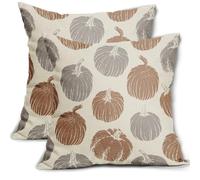 Aytipun Set di 2 federe per cuscini autunnali con zucca, marrone, grigio, grigio, 50 x 50 cm, stampa autunnale, stampa del raccolto autunnale, per divano, letto