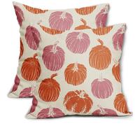 Aytipun Set di 2 federe per cuscini autunnali con zucca rosa e arancione, 50 x 50 cm, stampa autunnale, stampa del raccolto autunnale, per divano, letto