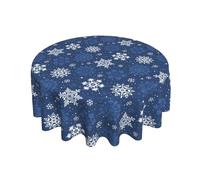 Aytipun Tovaglia rotonda invernale, tovaglia natalizia blu scuro e bianco con stampa di fiocchi di neve, decorazione natalizia, tovaglia decorativa per casa, cucina, feste, picnic, cena