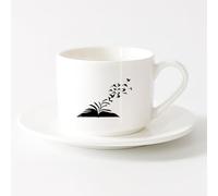 AYUEHBN Bicchieri per la casa Angolo lettura della biblioteca Open Book Birds （6oz/175ml） Regalo per uomo o donna，Set di tazze da tè con piattini (bianchi)