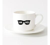 AYUEHBN Bicchieri per la casa Ragazza Boss Occhiali Donna Femmina Ufficio Idea （6oz/175ml） per espresso, set da tè，Set di tazze da tè con piattini (bianchi)