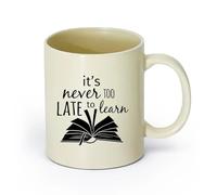 AYUEHBN ceramica Tazza Citazione dallo studio del libro della biblioteca: non è mai troppo tardi per imparare （11oz/320ml） Bar o regalo Giallo chiaro