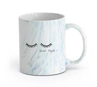 AYUEHBN ceramica Tazza Citazioni di buonanotte con gli occhi dei cartoni animati, parole per la cameretta dei bambini （11oz/320ml） per ufficio, casa Blu marmo