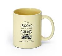 AYUEHBN ceramica Tazza da tè e caffè alla moda Citazione Libri Chiamando Devo Andare Biblioteca Lettura （11oz/320ml） Un bel regalo di Natale Beige